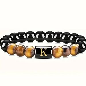 Men's tiger eye Initial Bead Bracelet